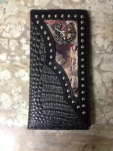 NEW Mens Camo & Black Wallet with longhorn & horseshoe concho on the front - Picture 1 of 2