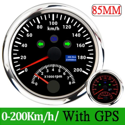 85MM GPS Speedometer 0-200 Km/H with Tachometer Gauge 8000RPM for Car Boat Truck - Image 1 of 4