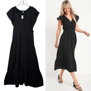 NEW Old Navy Black Jack Sleeveless Plunge V Neck Women’s Cotton Maxi Dress Sz 3X - Picture 1 of 13