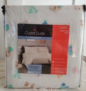 NEW! Cuddl Duds 100% Cotton Heavyweight Flannel Queen Sheet Set -CATS reg. $99 - Picture 1 of 11