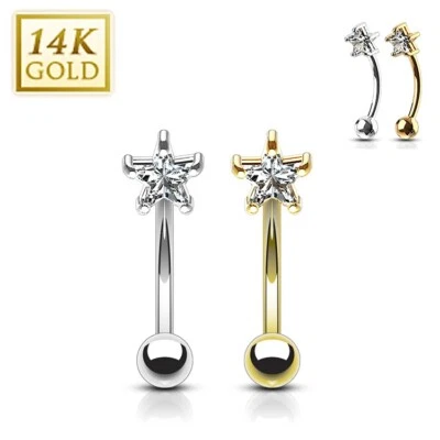 Anel de sobrancelha barra curva estrela ouro maciço 14K torre orelha confortável hélice Daith Stud - Imagem 1 de 4