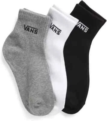Vans 3-Pack OTW Womens/Girls Half-Crew Socks Black White Grey Size 6.5 - 10 - Image 1 of 3