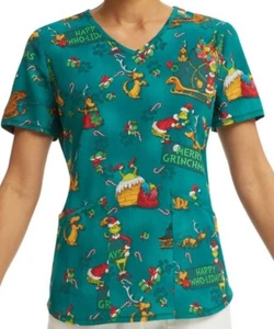 The Grinch Stole Christmas Dr. Seuss Women's 3XL Scrub Top Pockets Scrubs NWT - Picture 1 of 4