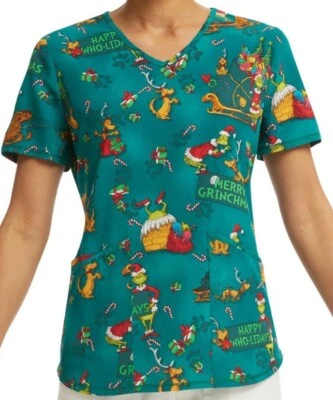 The Grinch Stole Christmas Dr. Seuss Women's 3XL Scrub Top Pockets Scrubs NWT - Image 1 of 4