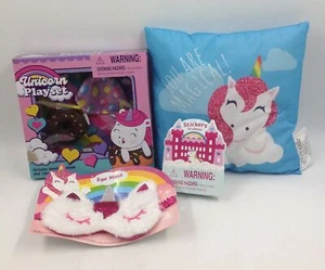 Lot Of 4 Unicorn Set w/ Play Set, Stickers, Pillow & Eye Mask Perfect Girls Gift - Picture 1 of 7