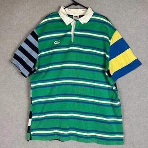 Canterbury Rugby Polo Shirt Mens XL Green Blue White Yellow Striped Short Sleeve - Picture 1 of 8