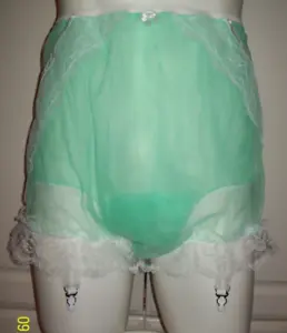GREEN SHEER Nylon BUBBLE Bloomer SISSY PANTY 7" SLEEVE GARTERS 32-44 Waistband** - Picture 1 of 3