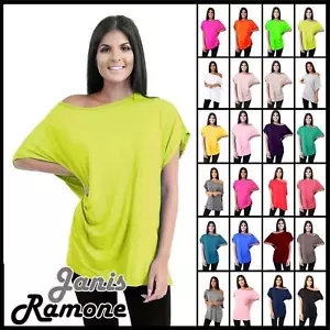 T-shirt donna oversize spalle scoperte scollo a taglio tinta unita maglietta bardot estiva - Foto 1 di 203