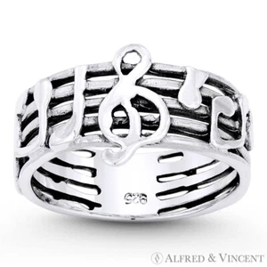 Banda de anillo dijes de músico partitura y nota de palo y nota en plata esterlina 0,925 - Imagen 1 de 1