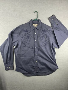 Replay Italy Pearl Snap Navy 2XL Long Sleeve Shirt - Picture 1 of 11