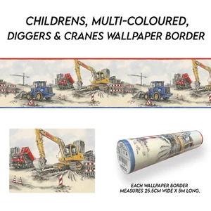 Childrens, Multi-coloured, Diggers & Cranes Wallpaper Border - Picture 1 of 6