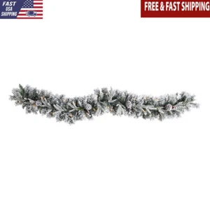 72 In Flocked Pine Christmas Garland Prelit LED Battery Operated Indoor Decor - Picture 1 of 6