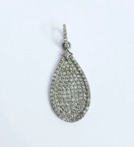 Pave diamond pendant diamond pendant 925 sterling silver pear shaped pendant. - Picture 1 of 12