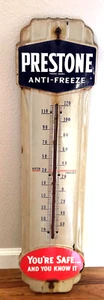 Vintage Prestone AntiFreeze Porcelain Metal Thermometer Sign Gas & Oil 36" - Picture 1 of 14