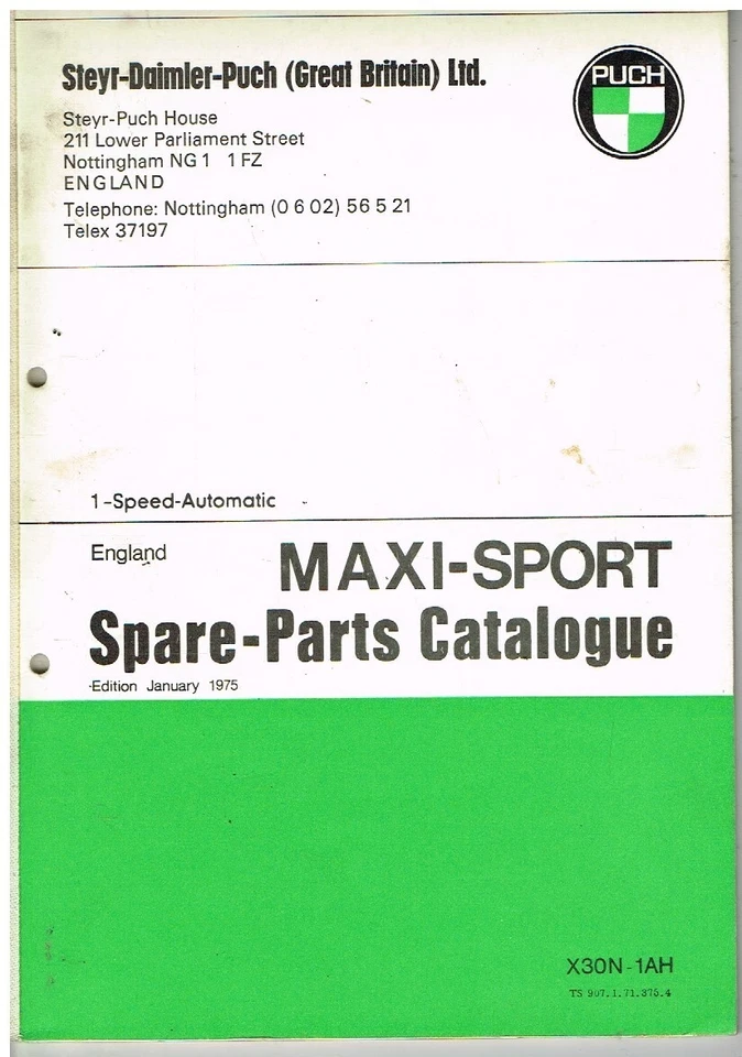 PUCH MAXI SPORT ORIGINAL 1975 FACTORY SPARE PARTS CATALOGUE - Image 1 of 1