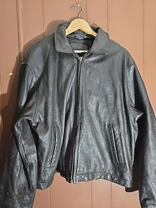 Vintage Camel Black Leather Motorcycle Jacket Size XL - Picture 1 of 12