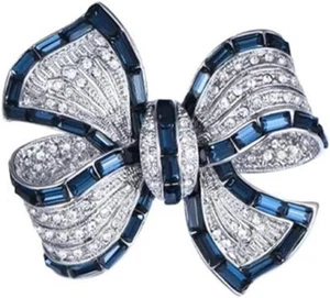 Elegant Blue Rhinestone Bow Brooch Ballet-Inspired Jewelry for Women Holiday - Picture 1 of 9