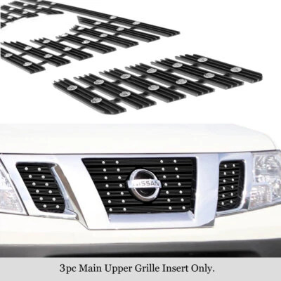 Fits 2009-2021 Nissan Frontier Main Upper Black Wide Rivet Billet Grille Insert - Image 1 of 4