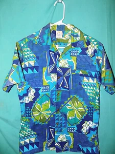 Exc! VINTAGE 60s SUN-DEK HAWAIIAN SHIRT, COTTON BARKCLOTH, Sz SMALL - Picture 1 of 10
