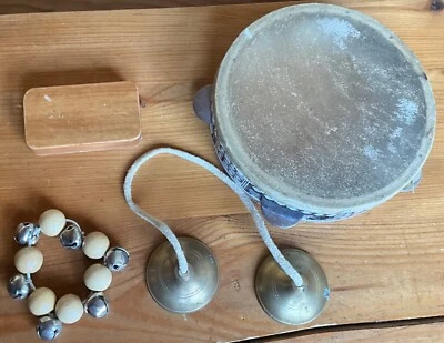 kleine Rahmentrommel (Riqq),Zimbeln Shaker Fußschelle auf Gummiband Percussion  - Bild 1 von 4