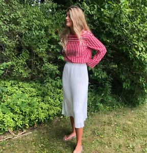 Top donna J Crew 10 Maddie a righe scollo a imbuto in popeline di cotone rosso cerise - Foto 1 di 5
