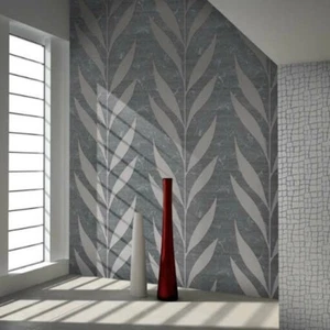 Modern Wallpaper silver grey Metallic Textured Flocking leaves Flocked Velvet 3D - Picture 1 of 12