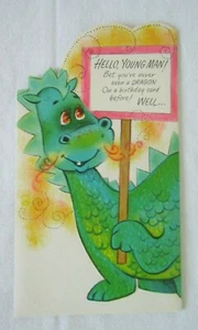 Tarjeta de cumpleaños plegable de colección Rust Craft Douglas Dragon niño sin usar - Imagen 1 de 3