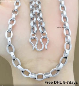 PT950 Pure Platinum 950 5.3mm Rolo Cable O Chain Link Men Necklace 22.8-24inch - Picture 1 of 6