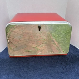MCM 1950s Garner Ware Red Silver Bread Box Bin Made USA 11x10.5x17 Kitchen Decor - Picture 1 of 10