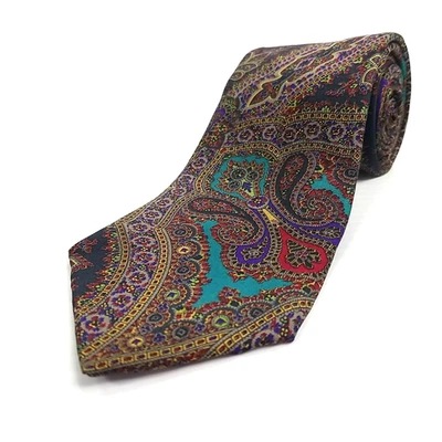 Corbata de seda vintage Woodward de lujo colorida ornamentada con estampado de pasiley 56" x 3,25" Foto 1 de 4
