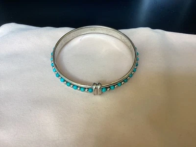 Brazalete Brazalete Milor Italia Tono Plateado Turquesa y Bolas Plata. 2. 1/2" de ancho. Foto 1 de 4