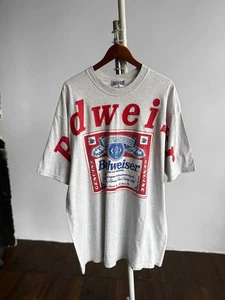 Vintage Mens Grey USA Budweiser King of Beers Big Logo Graphic Print T-Shirt XXL - Picture 1 of 6