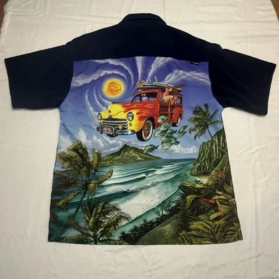 Rietveld USA Button Down Shirt size M Hula Girl Hawaiian Surf tropical Aloha - Image 1 of 4