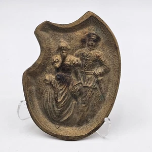 Vintage Naughty Cast Brass Risqué Woman, Soldier Dish Ashtray Double Sided Humor - Picture 1 of 5