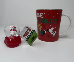 Peanuts Be Jolly Charlie Brown Snoopy Mug 15oz Gibson & Snow Globe Ruz Bundle - Picture 1 of 15