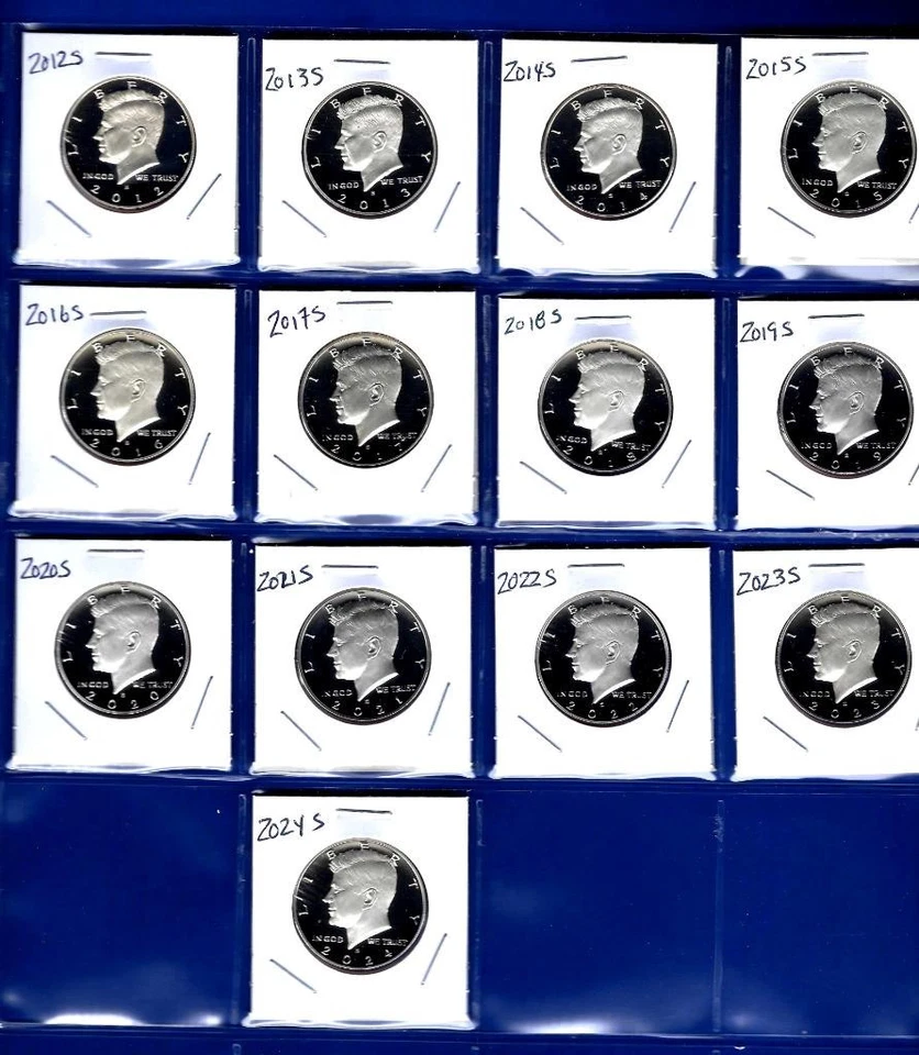2012 S - 2025 S Clad Proof Kennedy Half Dollar Set -14 Clad Proof Half Dollars - Image 1 of 1