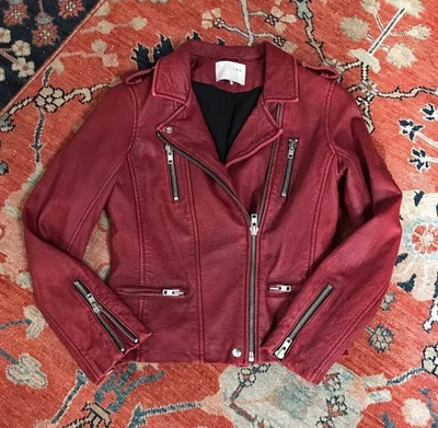 $1200 IRO Barby Lamb Leather Bordeaux Motorcycle Jacket Size 1 - Image 1 of 4