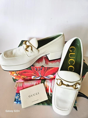 Nuevo Auténtico Mocasín Gucci Houdan 15 Plataforma Blanco Eur 37 / US 7 Foto 1 de 4