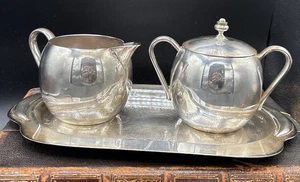 VINTAGE K. S. Co. SILVERPLATE CREAM SUGAR BOWL CREAMER And TRAY - Picture 1 of 11