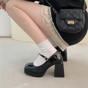 Scarpe Mary Jane vintage tacco grosso donna punta quadrata scarpe eleganti decolte - Foto 1 di 11