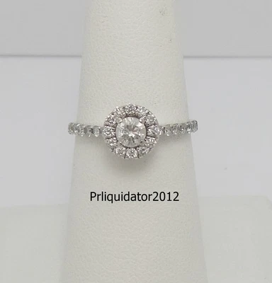 3/4CT Natural Diamond Halo Engagement Wedding Bridal Ring 14K White Gold Band - Image 1 of 4