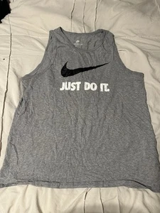 The Nike Tee Stripe Tank Top Men L Large Grey Gray Swoosh Just Do It Text Logo - Picture 1 of 2