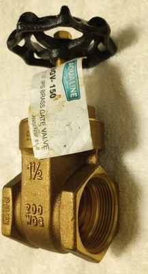 AquaLine IPS Brass Gate Valve W/ Wheel Handle 1-1/2" Model BGV-150 ANSI/NSF 61-8 - Image 1 of 4