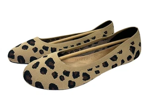 Leopard Print Ballet Flats Women's Size UK Size 8 Beige Round Toe Office Shoes - Picture 1 of 9