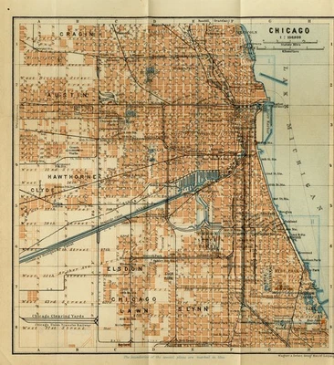 Antique Map-CHICAGO-USA-Karl Baedeker-Wagner & Debes-1909 - Image 1 of 4