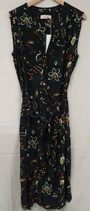 M&S Per Una Black Sleeveless Floral Tie-Waist Dress - Size 14 - BNWT - Picture 1 of 7