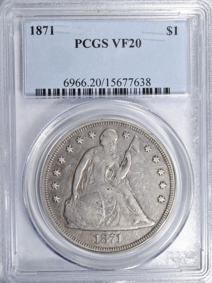 1871 SEATED LIBERTY DOLLAR ~ NICE BOLD PROBLEM-FREE PCGS VF20! - Image 1 of 4