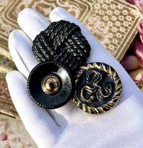 KONVOLUT 3 große ANTIKE KERAMIKKNÖPFE ZWEIFARBIG um 1940 - Bild 1 von 10