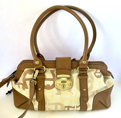 Vintage Etienne Aigner Logo Satchel Purse Bag Fabric Leather Trimmed - Image 1 of 4