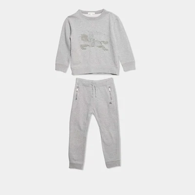 Burberry Children Grey Logo Embroidered Cotton Knit Sweatshirt and Sweatpants - Image 1 of 4